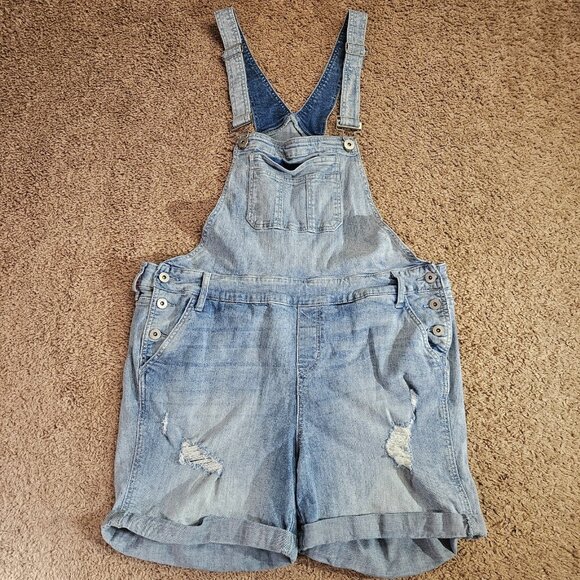 Torrid Denim Overalls Womens 16 Blue Distressed Stretch Jeans Adjustable EUC - Picture 3 of 9
